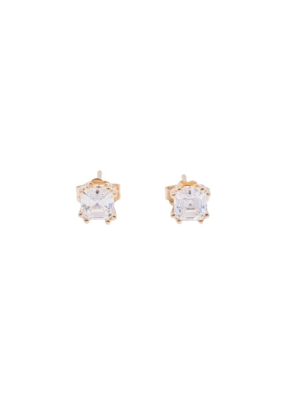 14K Yellow Gold Asscher Cut Double Point Prong CZ Stud Earrings